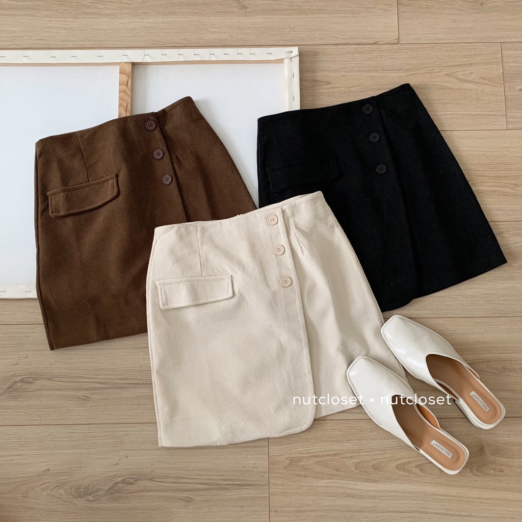 Chân váy zip dạ nhung 3 cúc vạt lệch _ CV0050 | BigBuy360 - bigbuy360.vn