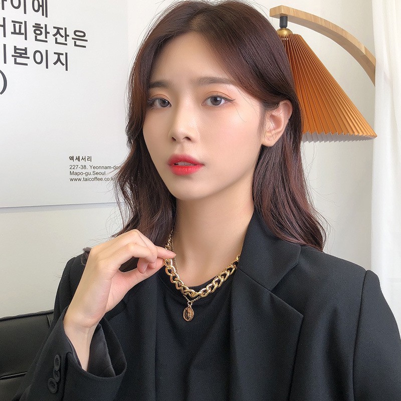 Vòng Cổ Kim Loại Hai lớp Phong Cách Hip Hop Thời Trang Nữ