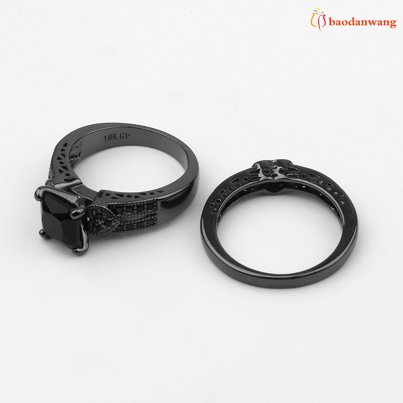 Bộ 2 nhẫn zircon màu đen unisex phụ kiện trang sức dùng làm quà tặng
