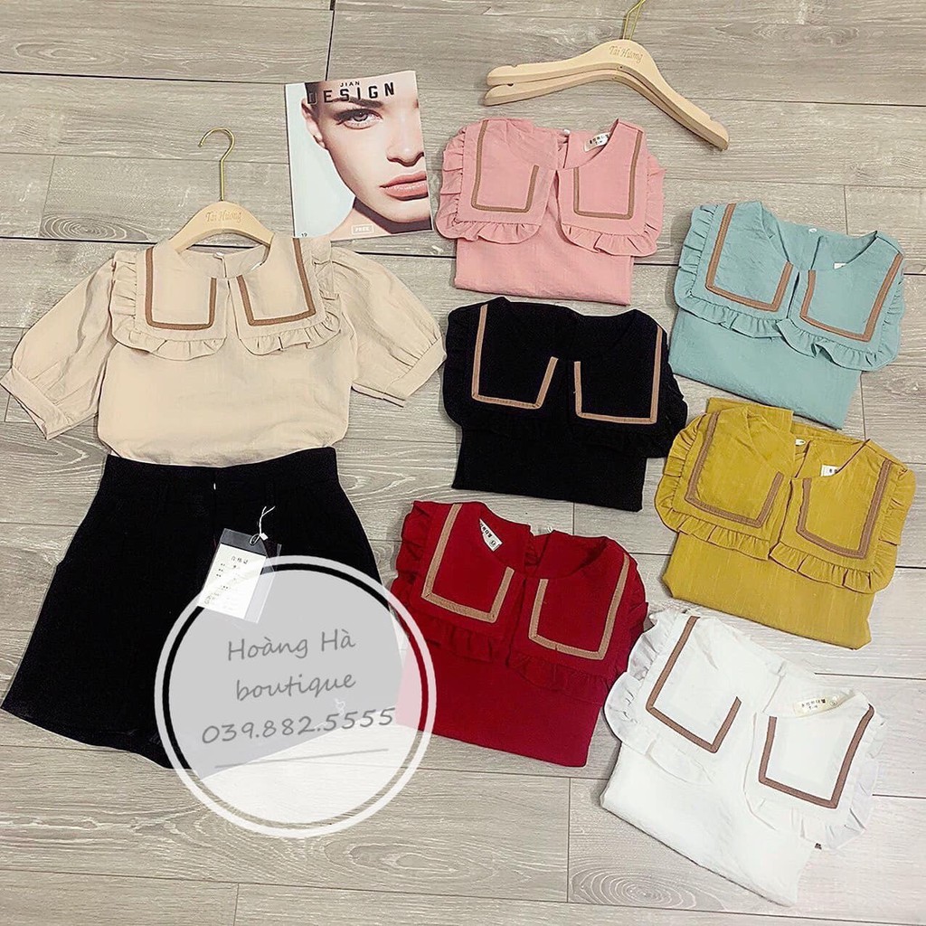 Áo kiểu babydoll viền bèo tay cộc(video+ảnh thật )