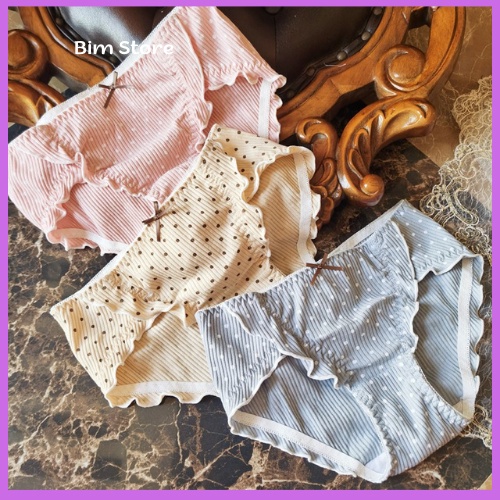 Quần Lót cotton Phối Nơ Họa Tiết Chấm Bi Màu Đen Phong Cách Cổ Điển Siêu Xinh
