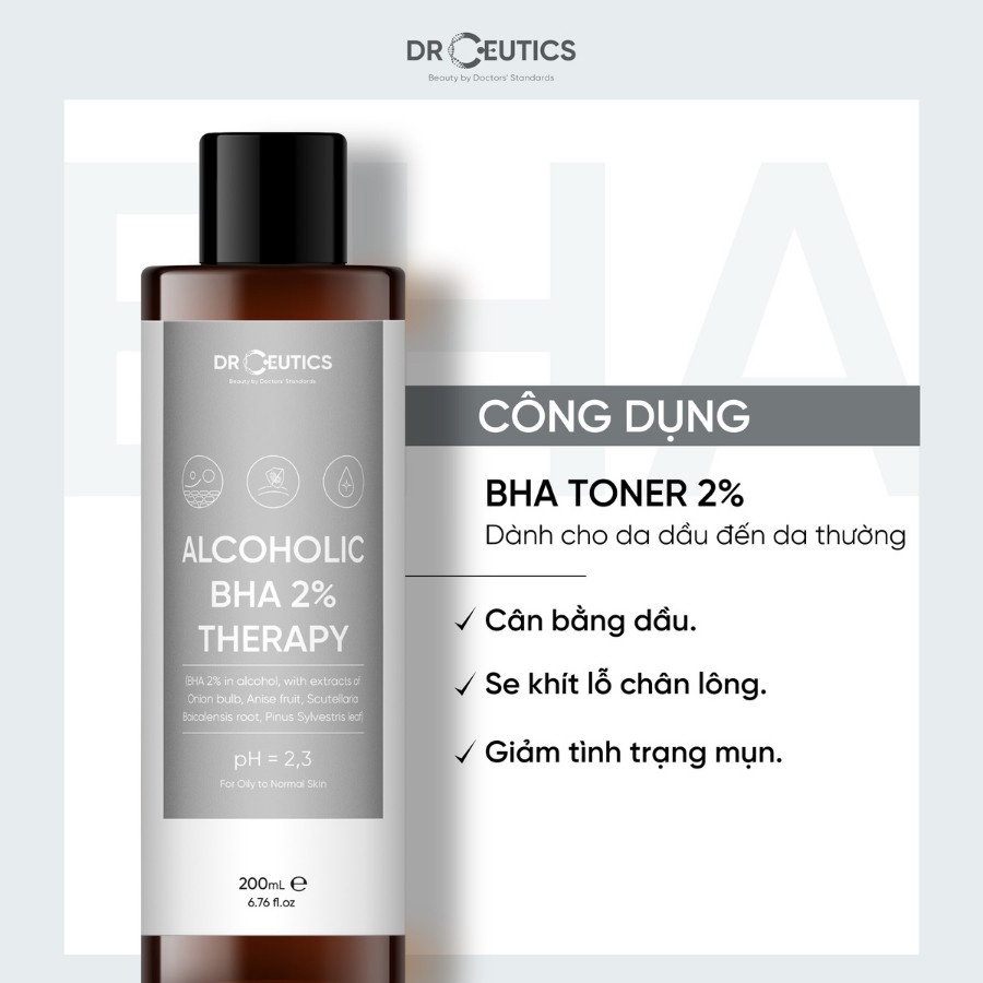 DrCeutics Toner BHA 2% Dung Dịch Làm Sạch Và Tẩy Da Chết, Giảm Mụn Cân Bằng Da Nhập Khẩu Chính Hãng