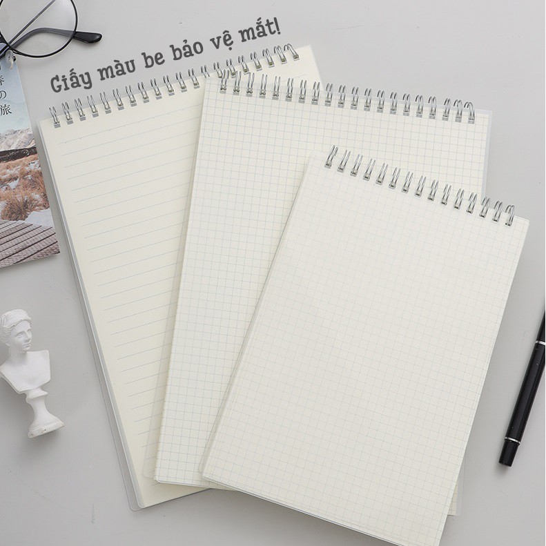 [Còng Ngang B5/A5/A6] Sổ Tay Gáy Xoắn Lò Xo Bìa Còng Nhựa Trong Suốt Bullet Journal Chất Giấy Cực Đẹp - RosyPosy