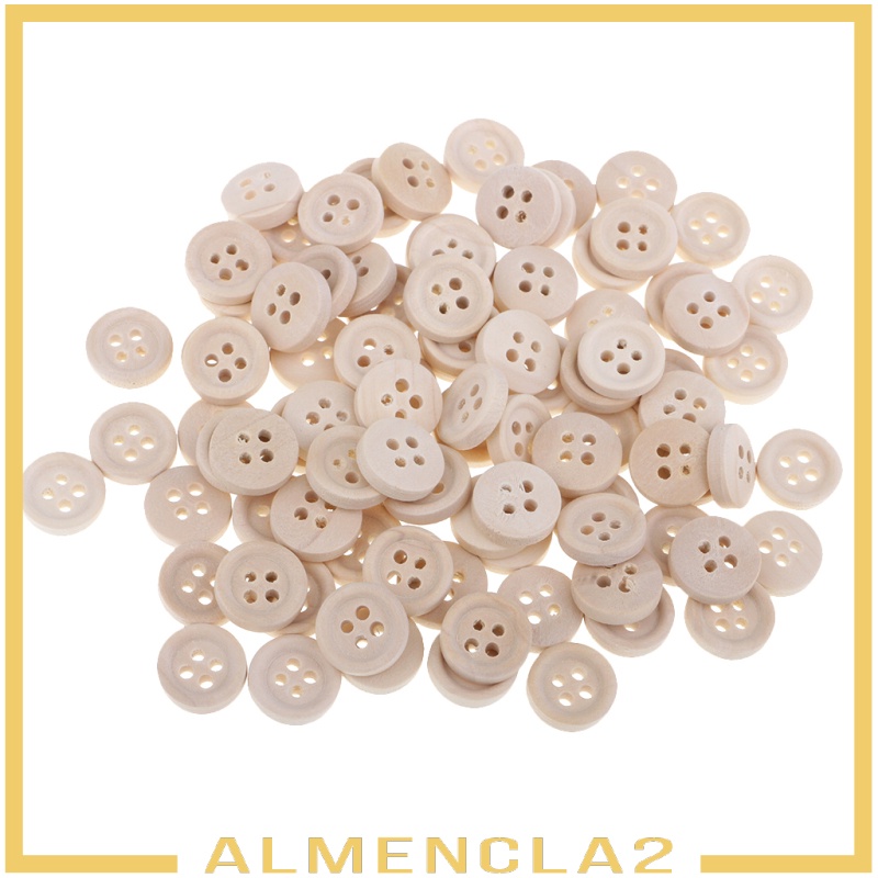 [ALMENCLA2] 40pcs 12mm Wooden Buttons Natural Color Round 4-Hole Sewing Scrapbooking DIY