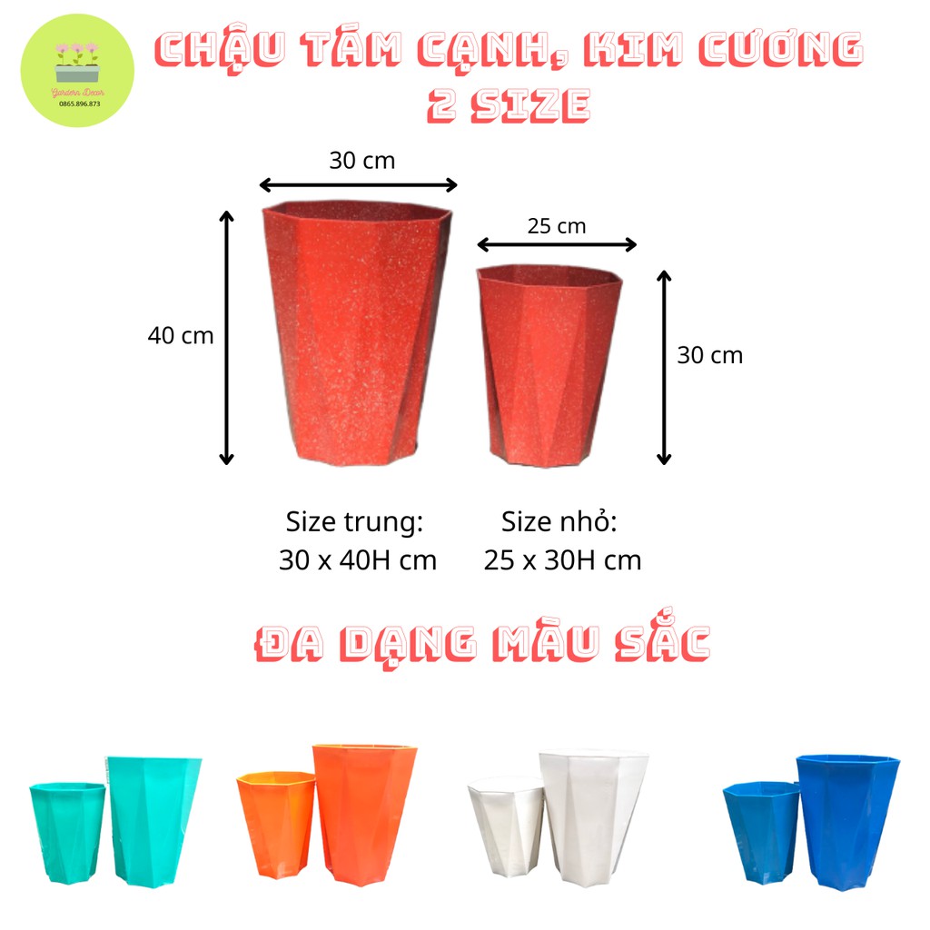 Chậu nhựa kim cương, chậu tám cạnh dáng cao trồng hoa, cây cảnh dáng cao đẹp, nhiều màu sắc