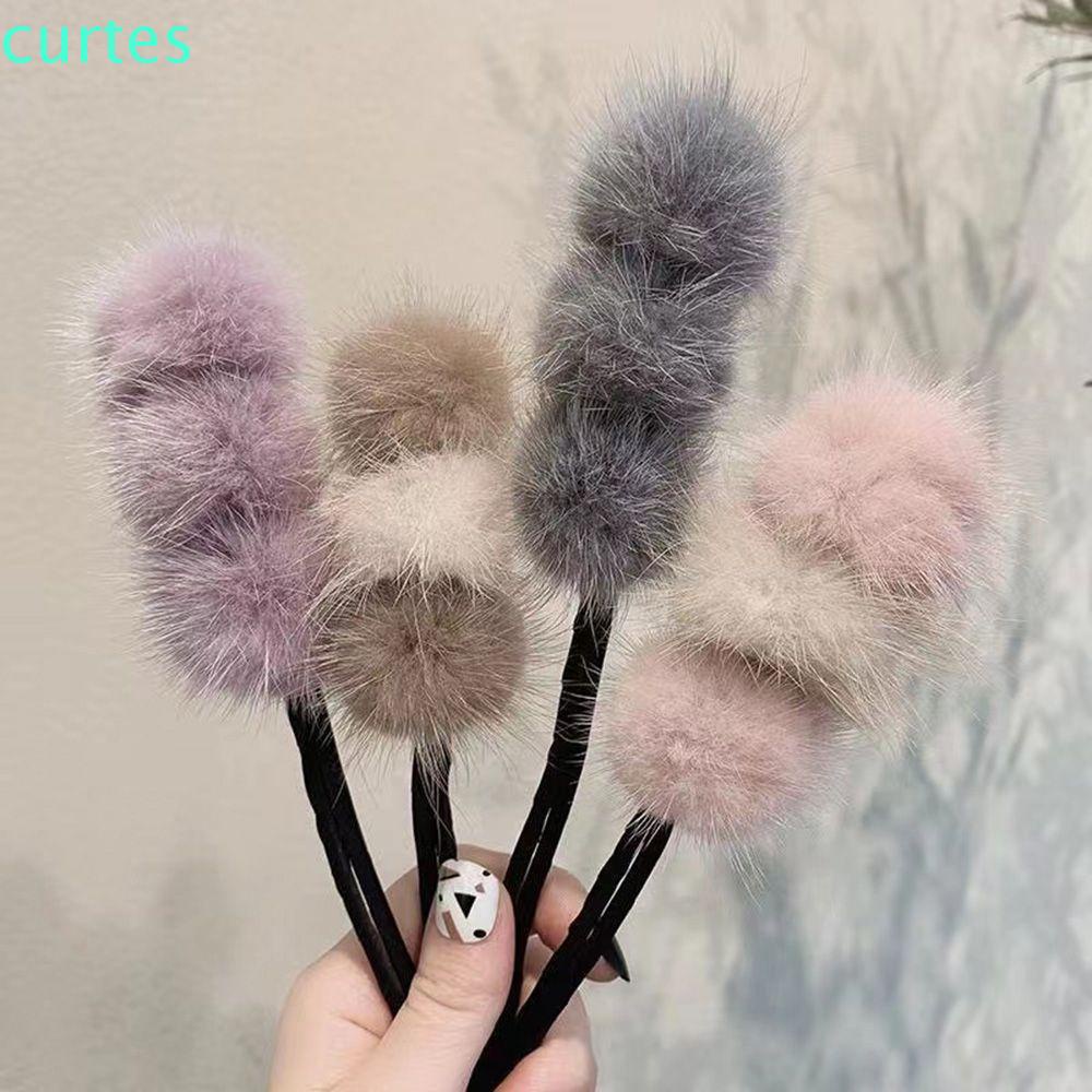 Que kẹp quấn đuôi tóc đính banh lông mềm co giãn giúp cố định và tạo kiểu tóc DIY nhanh chóng tiện dụng cho nữ