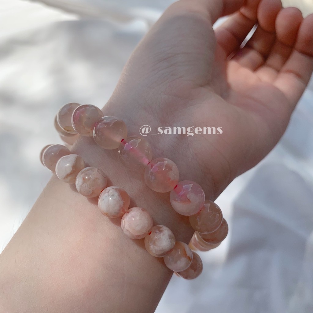 Vòng tay phong thủy may mắn mã não hoa anh đào - Cherry Blossom Agate Sam Gems