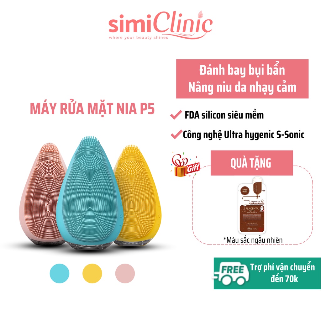 Máy rửa mặt mini cầm tay Crenot Nia P5 silicone siêu mềm sóng âm sạch sâu lỗ chân lông chăm sóc da dầu mụn nhạy cảm