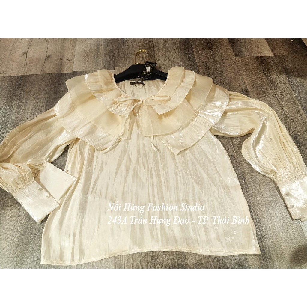 áo freesize somi kiểu cách điệu cổ bèo nhiều tầng dài tay công sở màu kem be đẹp xinh trẻ trung thiết kế chuẩn xịn | BigBuy360 - bigbuy360.vn