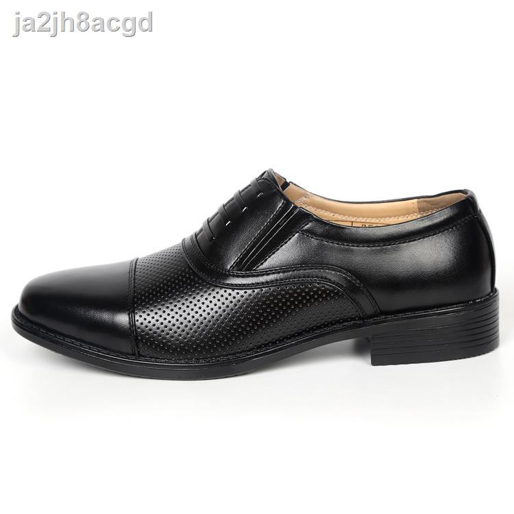 giày yzgiày cao su♤﹍Giày da ba khớp mùa hè, da, tiêu chuẩn, trơn nam thường trang trọng đi dép công sở mũi