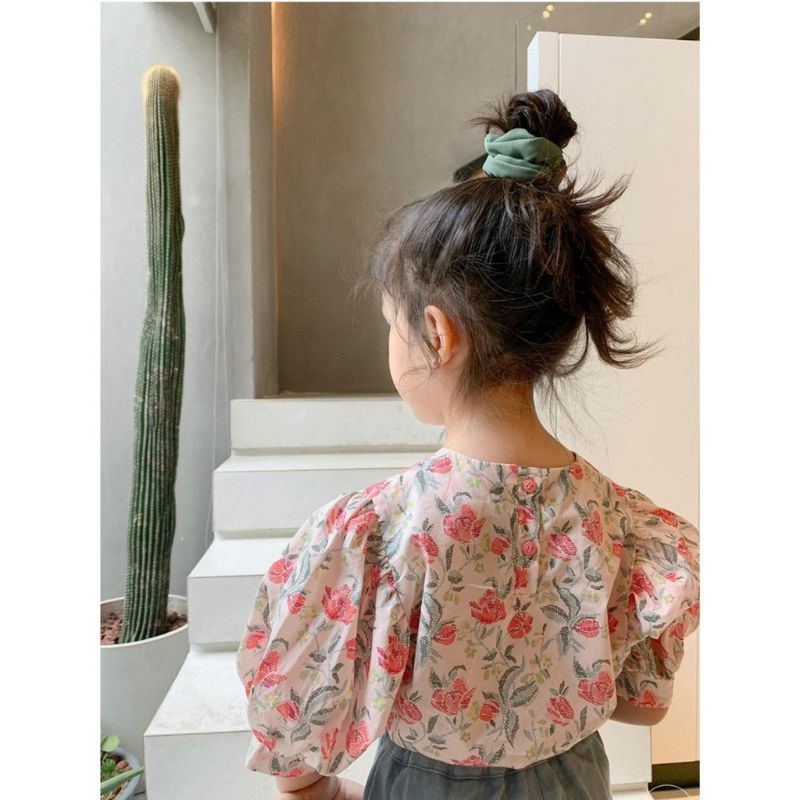 ÁO SƠ MI VOAN HOA TAY BỒNG CHO BÉ GÁI