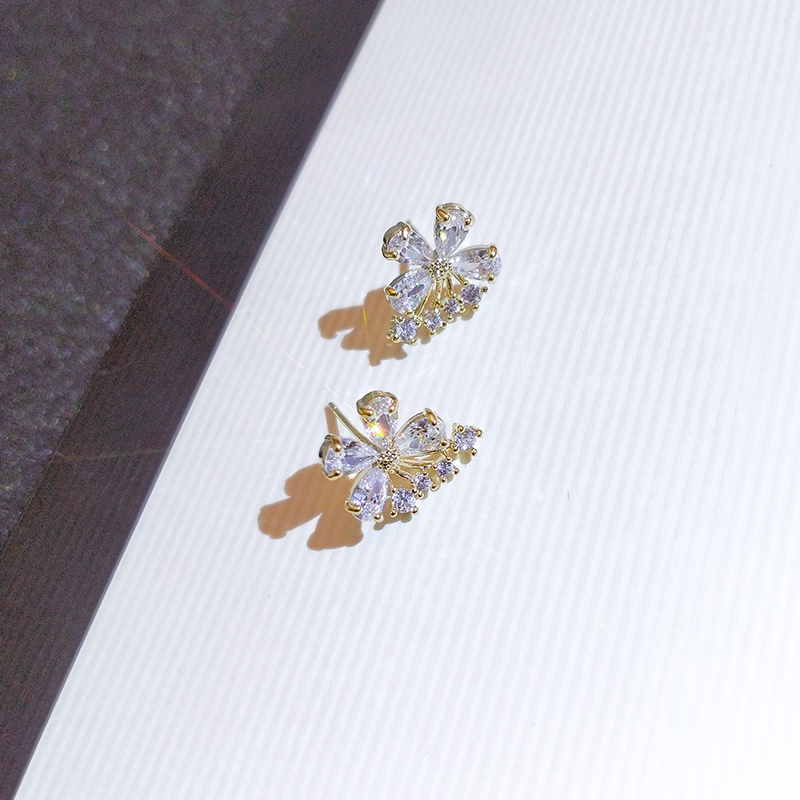 Khuyên tai JIUDUOLAN dạng kẹp/ xỏ kiểu dáng hoa đính đá zircon không gây dị ứng sáng bóng thời trang cho nữ