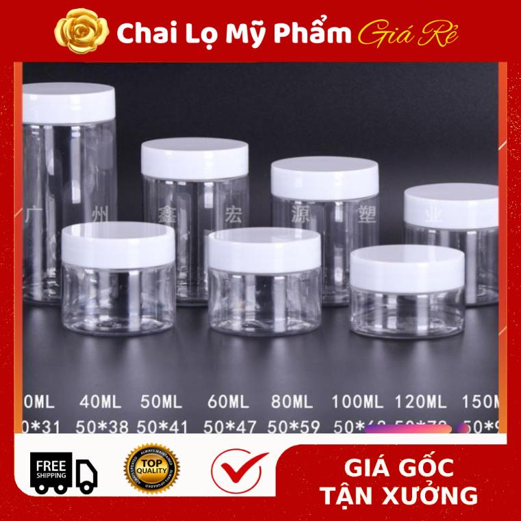 Hủ Đựng Kem ❤ RẺ VÔ ĐỊCH ❤ Hũ nhựa pet Trong Nắp Trắng 50g 100g 200g 250g đựng mỹ phẩm , thực phẩm, đồ khô, ngũ cốc