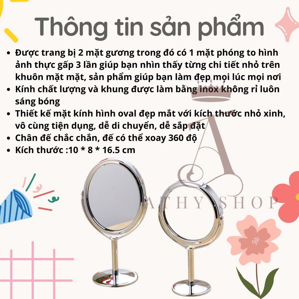 GƯƠNG TRANG ĐIỂM PHÓNG TO CHI TIẾT, kiếng 2 mặt makeup, kính make-up, trang trí bàn phấn, nhỏ mini đẹp ATHY SHOP