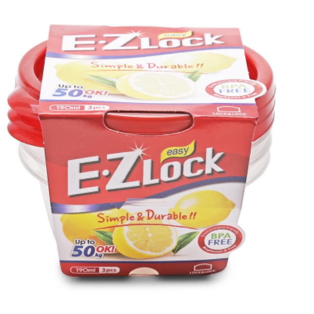 Bộ 3 hộp bảo quản thực phẩm E.Z Lock HLE9304S hình tròn 190ml (Nắp đỏ)