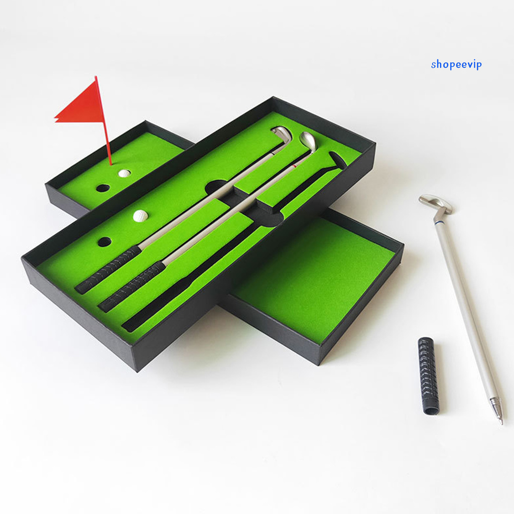 SPVP Mini Desktop Golf Club Putting Ball Ballpoint Pen Set Office Gift with Flag