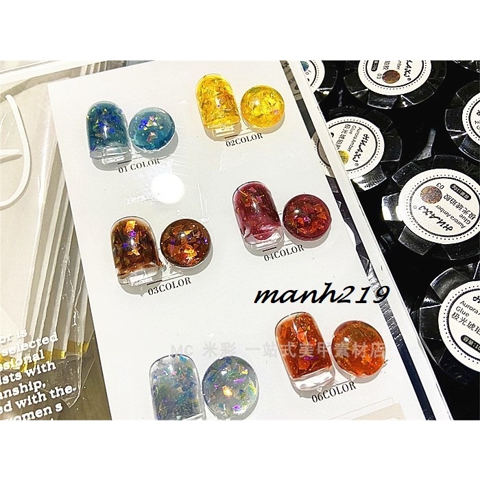 Set Nhũ Hổ phách, Khổng Tước 6 Hũ Huaxi Siêu Sáng Nail [ Tặng Bảng Màu ] manh219