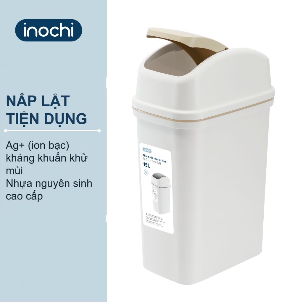 Thùng Rác Nhựa Nắp Lật INOCHI 15 Lít Nắp Linh Hoạt, Làm Sọt Rác Cho Văn Phòng, Trong Nhà, Ngoài Trời Nhỏ Gọn