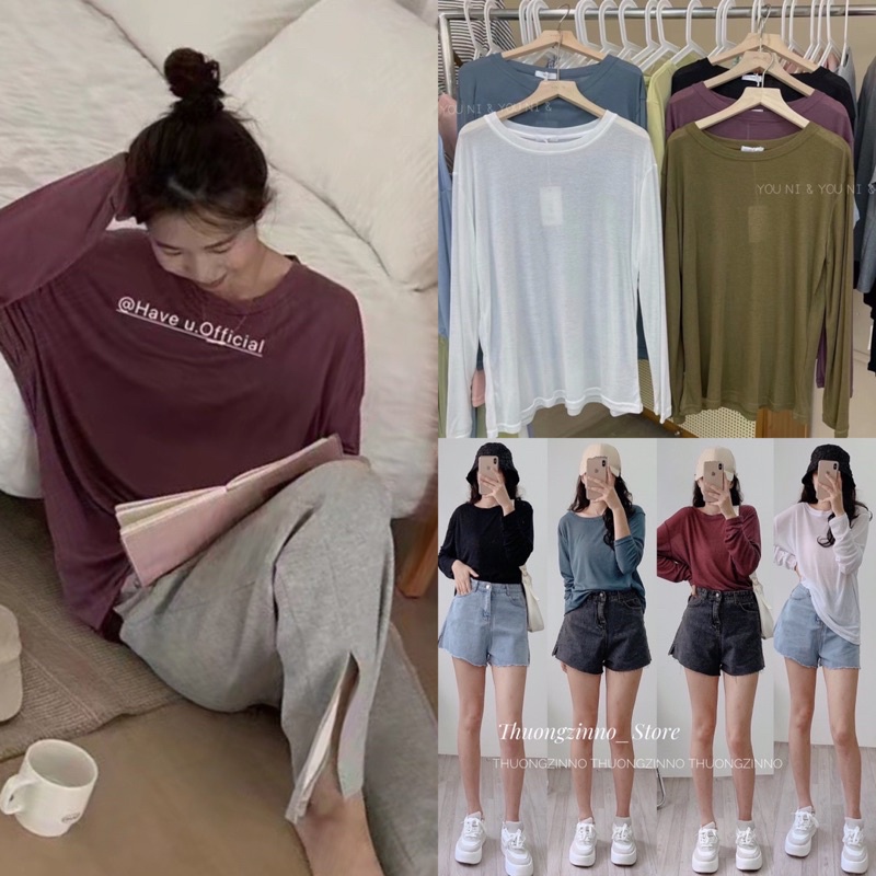 [Hàng Quảng Châu]Áo phông giấy chất đẹp 203 hàng Quảng Châu Áo phông giấy dài tay form rộng dáng mới