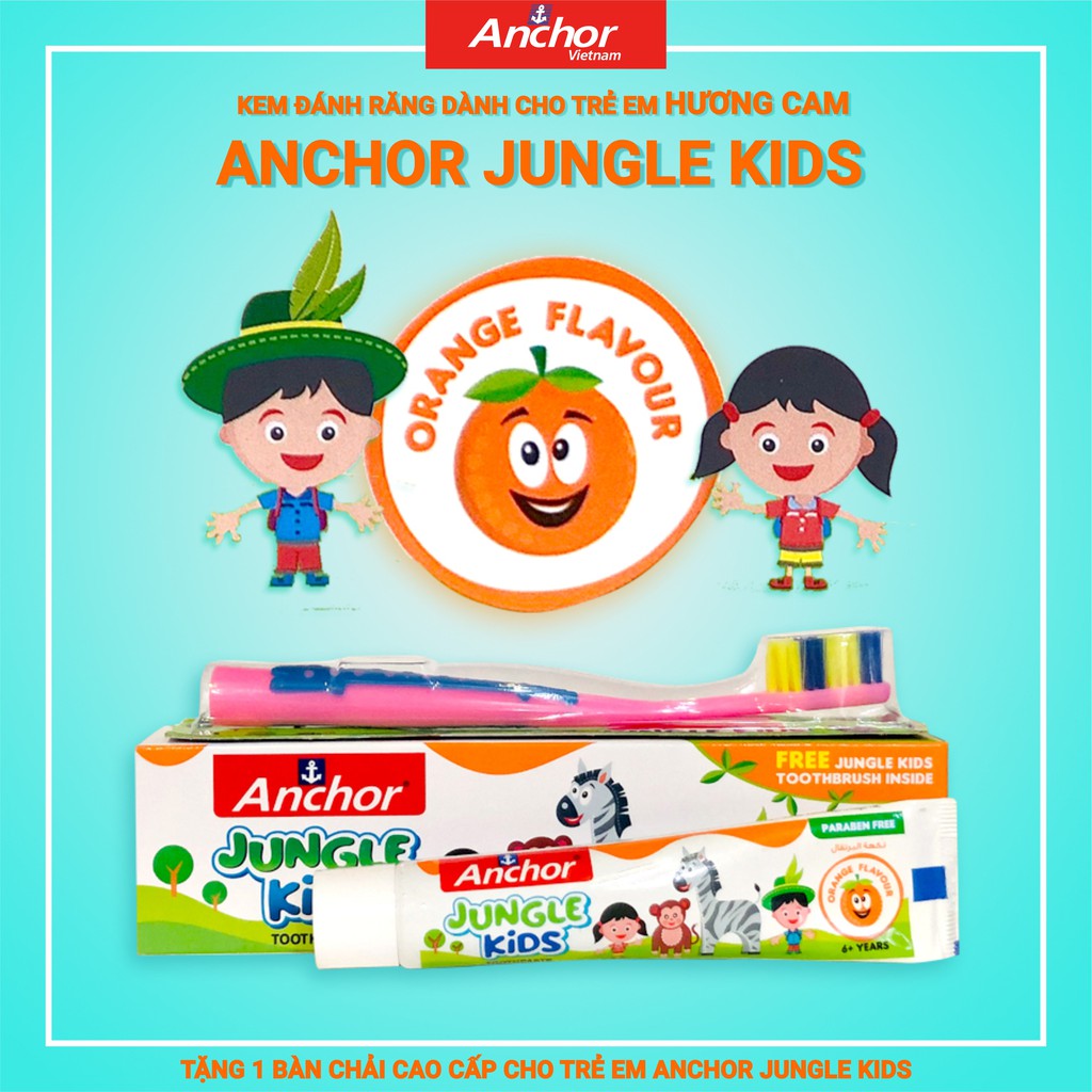 [TẶNG BÀN CHẢI]KEM ĐÁNH RĂNG CHO BÉ VỊ CAM ANCHOR JUNGLE KIDS 50G
