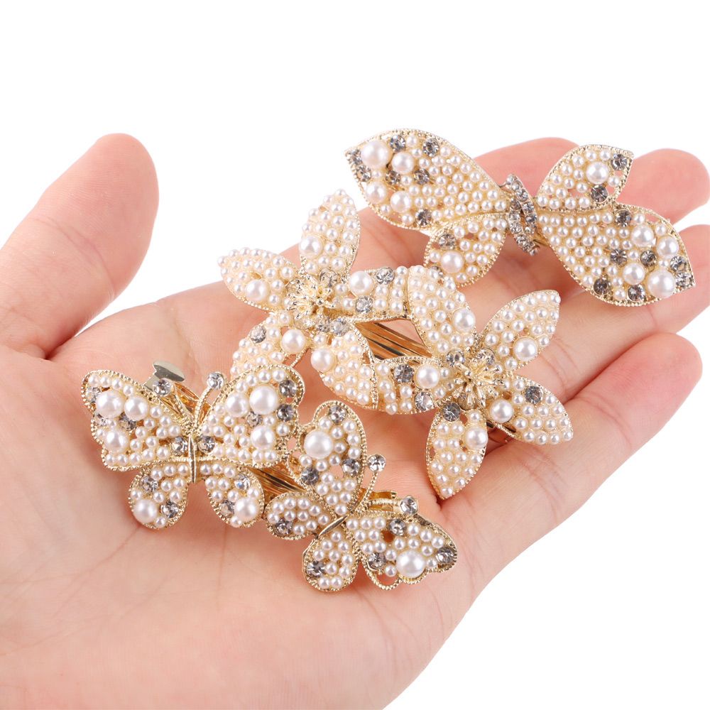 Kẹp tóc hình bướm đính ngọc trai nhân tạo phong cách Hàn Quốc