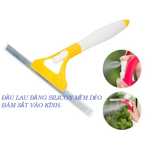 Cây lau kính cầm tay kèm bình xịt, lau kính đa năng 2 trong 1