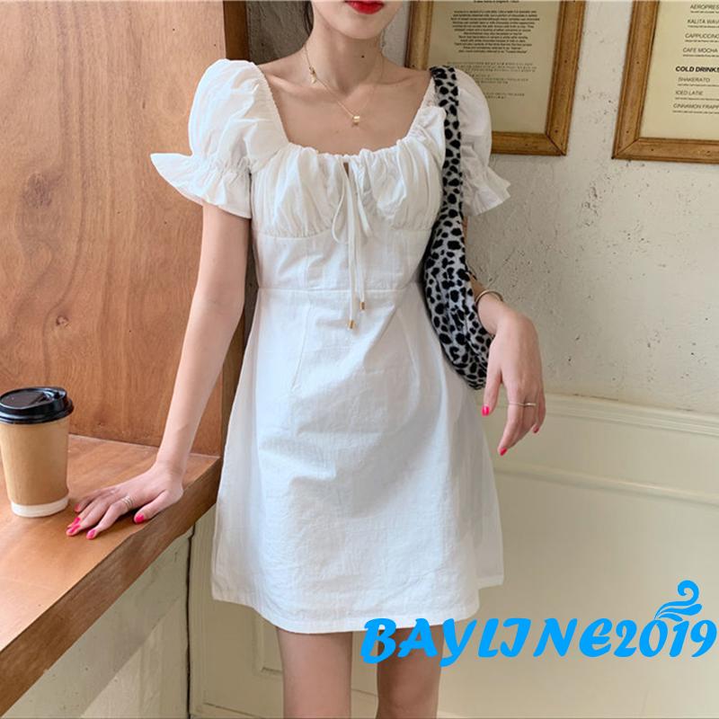 Đầm Nữ Tay Phồng Cổ Vuông Màu Trơn Thời Trang | BigBuy360 - bigbuy360.vn