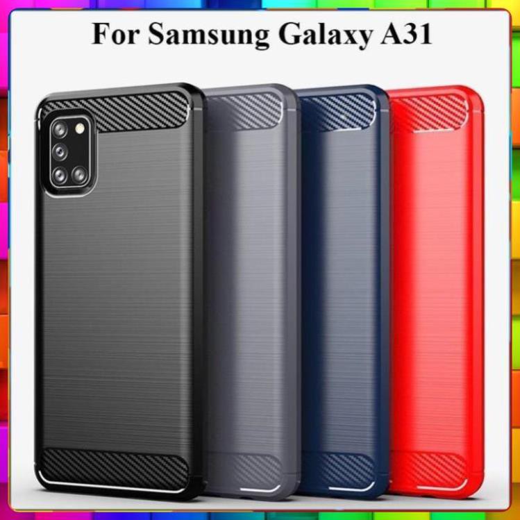 Ốp lưng dẻo Samsung Galaxy A31 vân sợi cacbon chống sốc, chống vân tay Rugger Amor