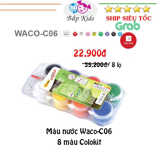 Màu Nước Colokit WACO-C06 Bộ 8 Màu (Kèm Chổi Vẽ)