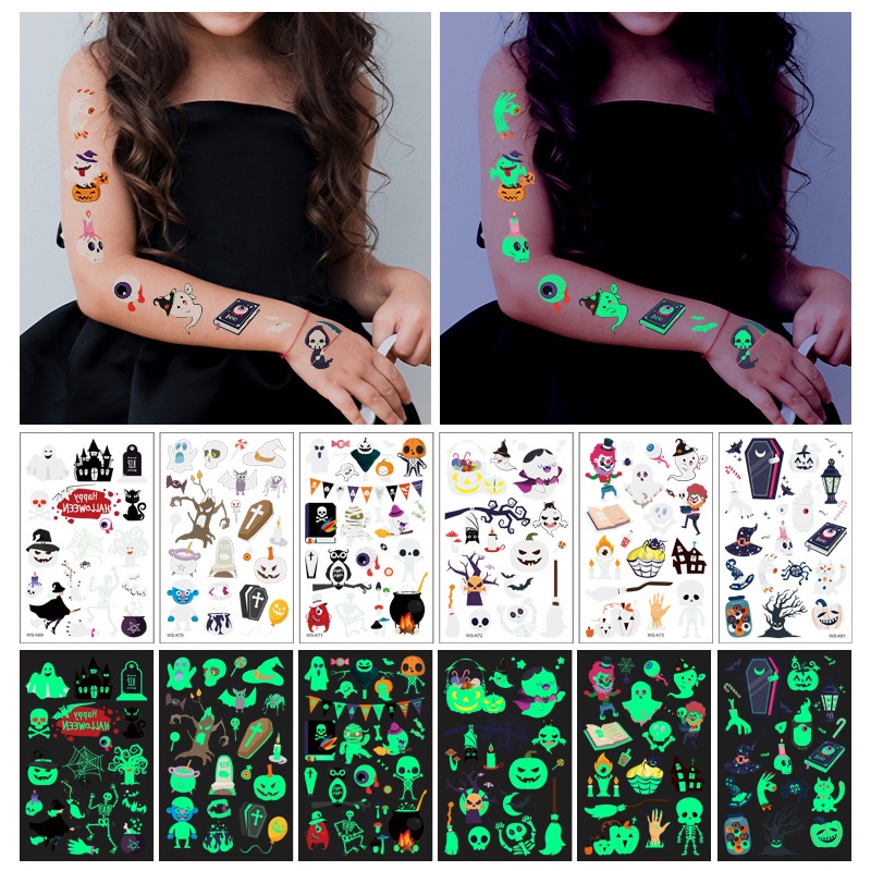 1 Hình Xăm Dán Dạ Quang Hình Halloween Dễ Thương