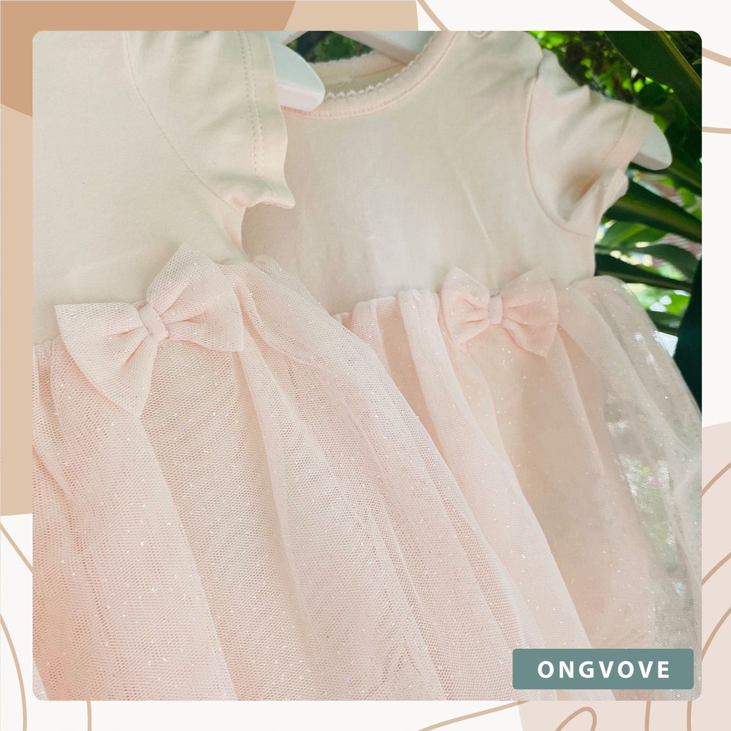Body váy tutu  bé gái Ongvove - size từ 0- 9m màu hồng xinh yêu nơ điệu đà BH1
