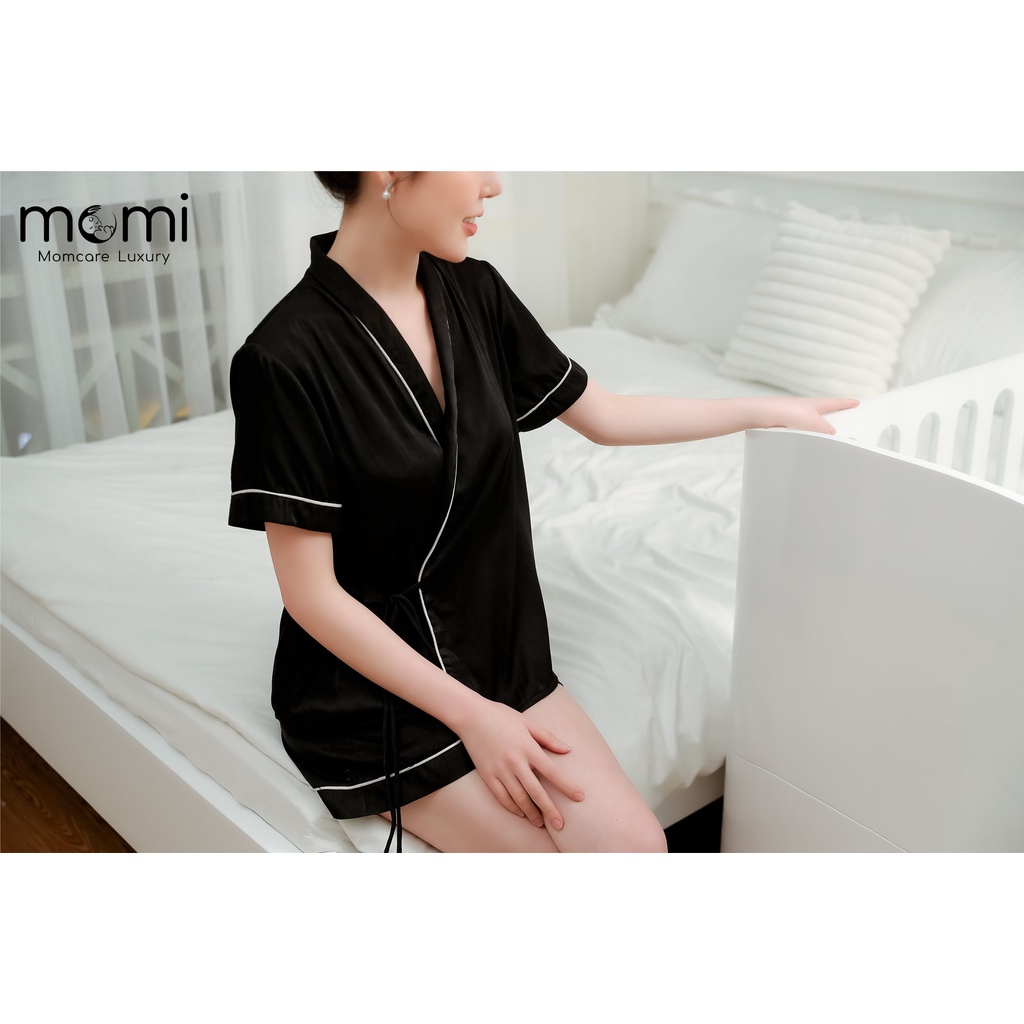 Bộ pijama hỗ trợ hút sữa cho bé VẠT NGẮN chất liệu vải nhung tằm cao cấp, Bộ đồ cho mẹ bầu &amp; sau sinh Momi