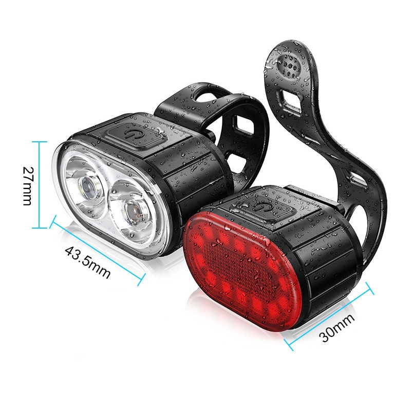 Bộ 2 đèn pha led gắn phía trước và sau xe đạp leo núi chống thấm nước sạc USB tiện dụng