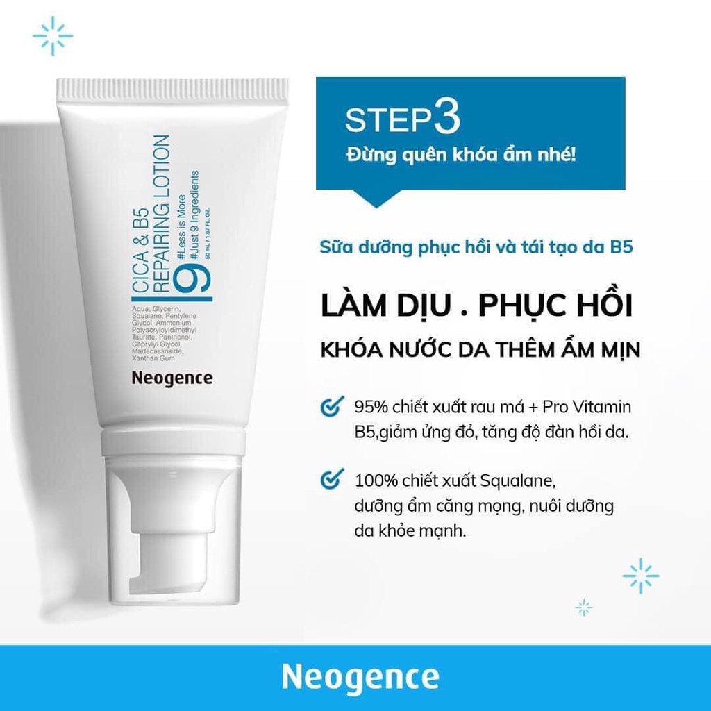 Combo 2 Tuýt Sữa Dưỡng Lotion Neogence CICA & B5 Phục Hồi Dịu Da Hạn Chế Kích Ứng 50ml Đài Loan