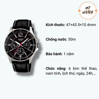 Đồng hồ Casio nam MTP-1374, đồng hồ kim chống nước, pin 3 năm