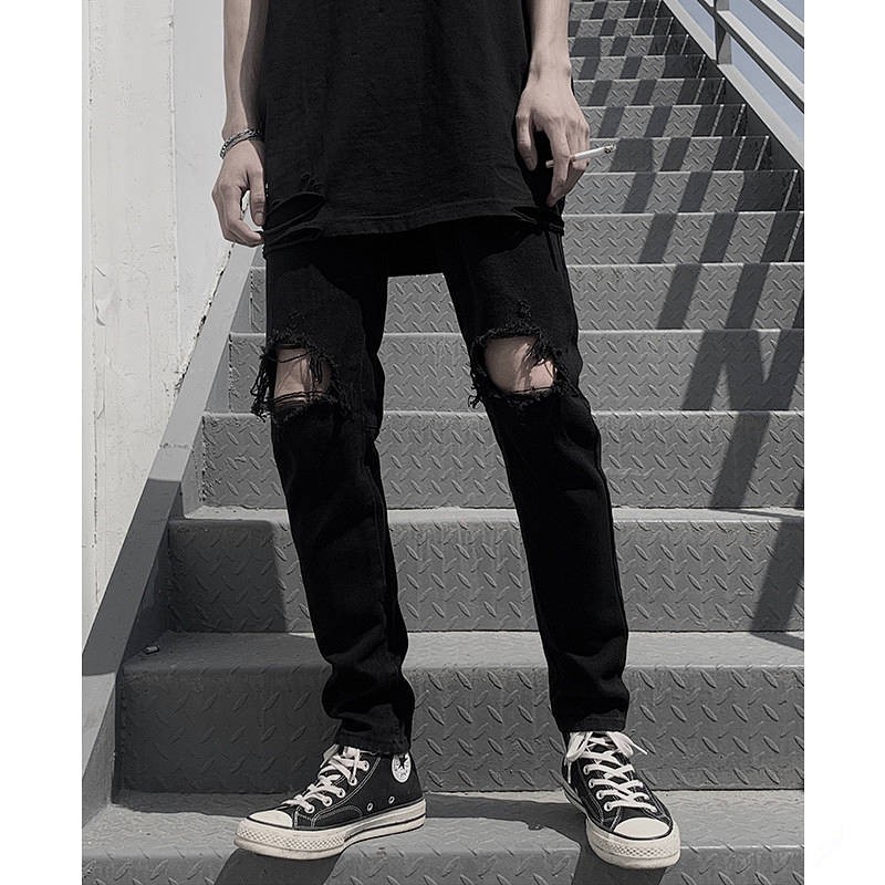 Quần jeans dài rách gối cá tính thời trang cho nam