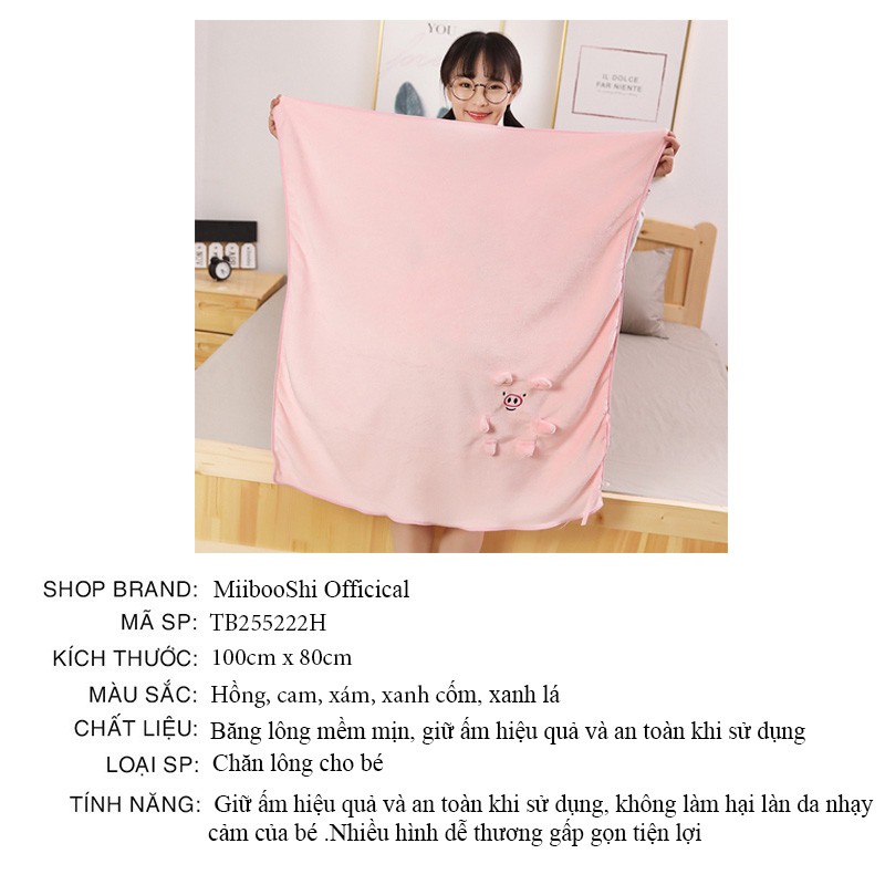 Chăn lông tuyết văn phòng chăn hè cho bé lông mềm mịn nhiều hình dễ thương kích thước 100cm x 80cm MiibooShi TB255222H