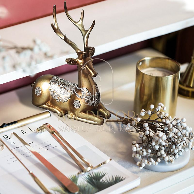 Tượng Cặp đôi hươu nai decor trang trí phòng ngủ, phòng khách sang trọng - AM Decor