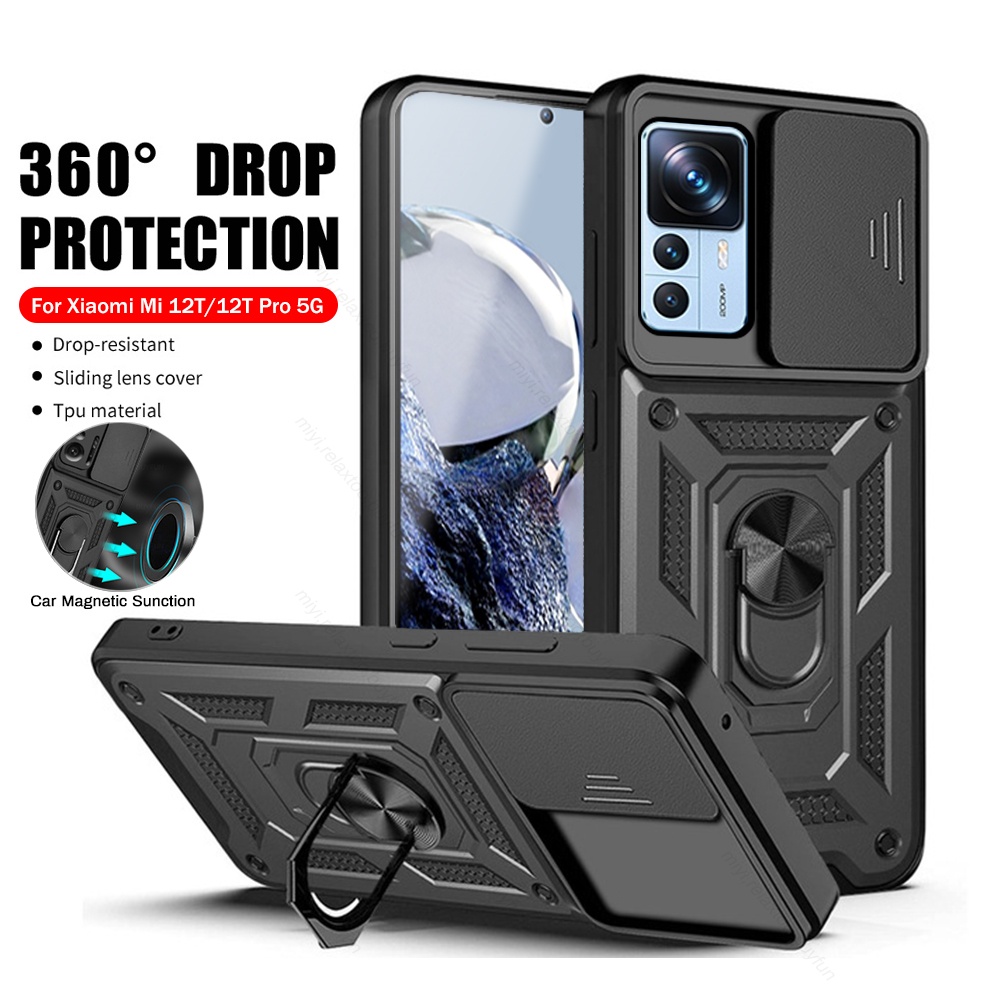 Shockproof Casing For Xiaomi Mi 12T Pro 12TPro Xiaomi12T 11T 11TPRo Phone Case Armor Ring Bracket Stent Push Camera Protection Cases Hard Back Cover For Redmi K50 Ultra