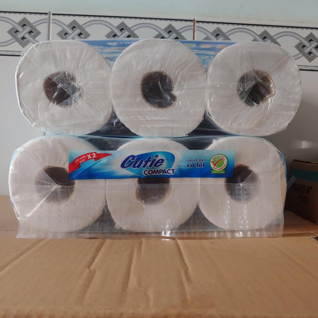 Lốc giấy vệ sinh 6 cuộn Cuti compact không lõi,có lõi mềm mịn
