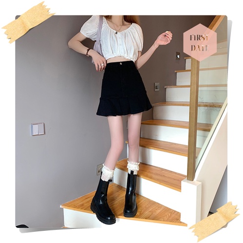 Chân váy chữ A FIRST DATE đuôi cá váy nữ Hàn Quốc retro eo cao