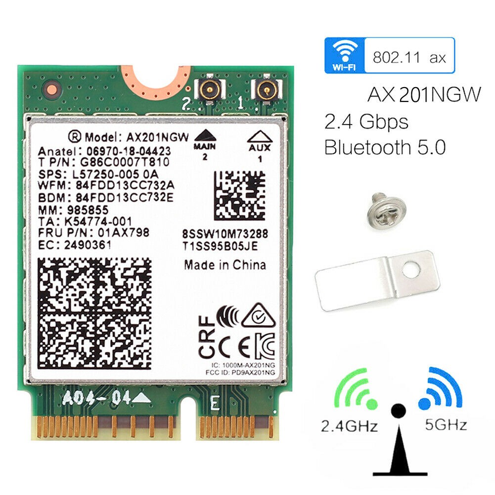 Dual Band 2.4Gbps Wireless Adapter for Intel Ax201 Ax201NGW NGFF 802.11Ac/AxM.2 Key E Wifi BT 5.0 Network Card with Antennas | BigBuy360 - bigbuy360.vn