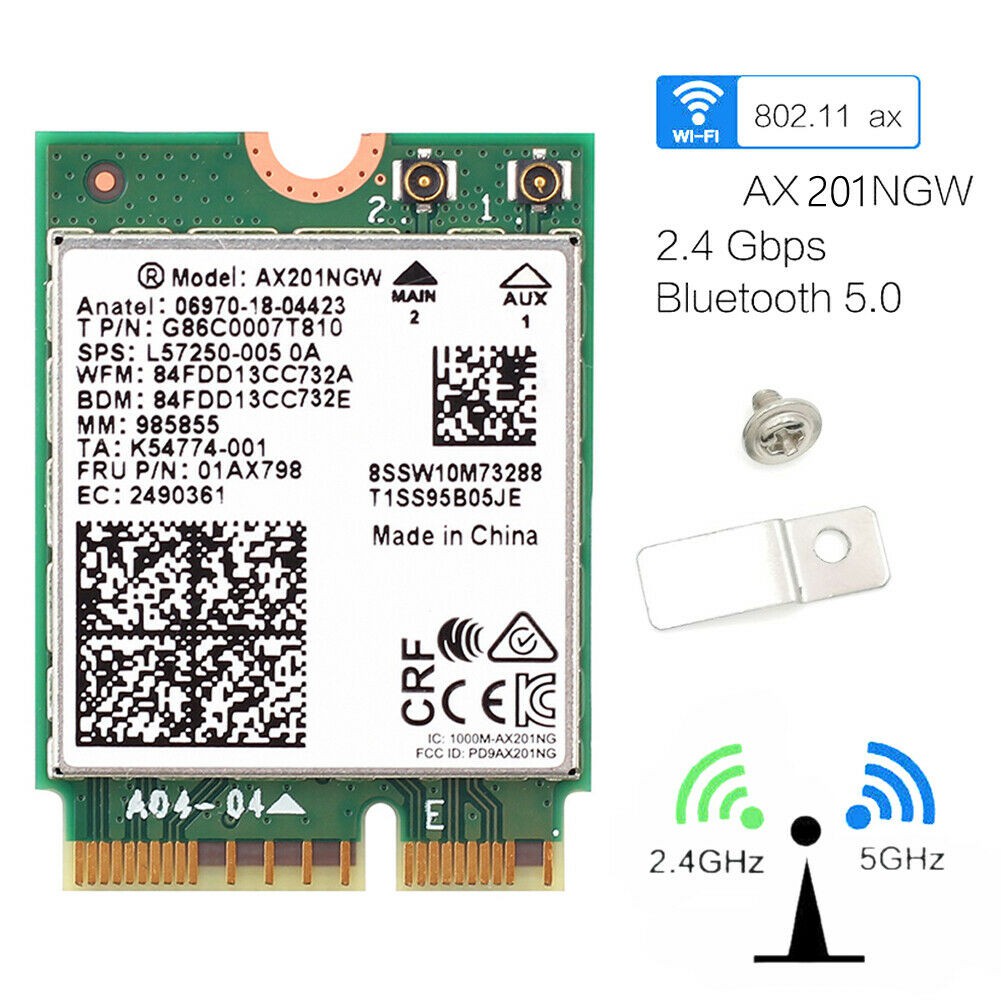 Card Mạng Kèm Ăng Ten Cho Intel Ax201 Ax201Ngw Ngff 802.11ac / 5.0