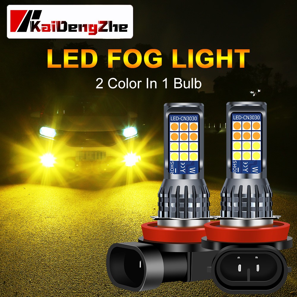 2 pc đèn LED sương mù 2 màu 24SMD H8 H11 H3 H4 H7 9005 HB3 9006 HB4 H16 P13W đèn sương mù ô tô