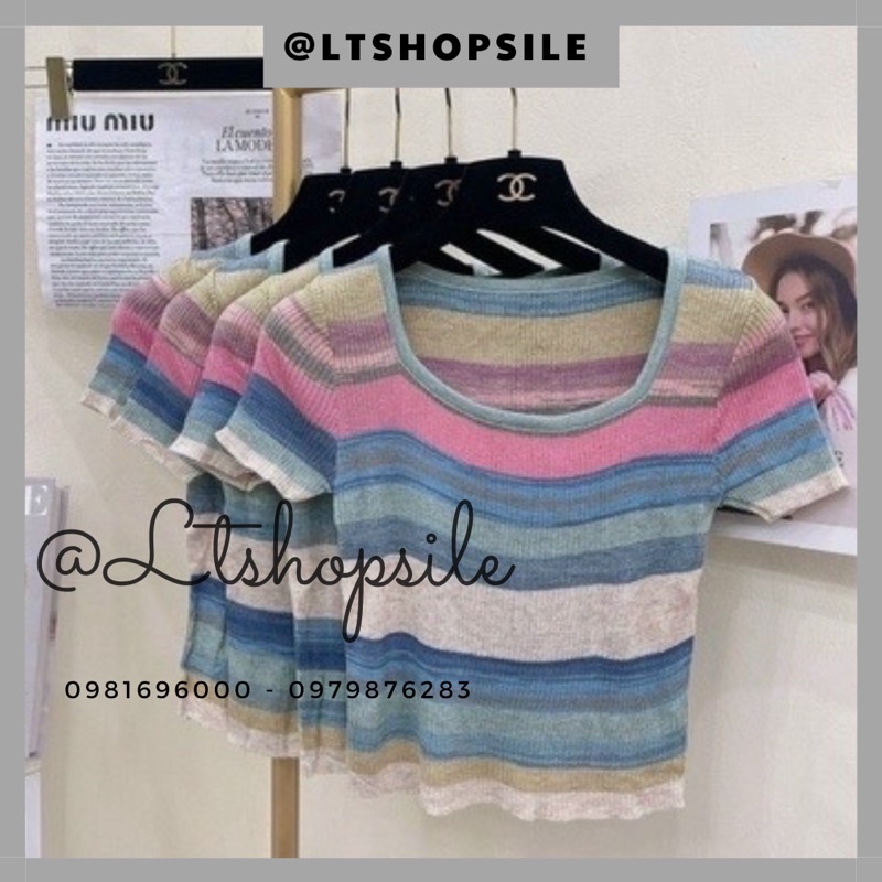 Áo len kẻ mongtoghi cổ vuông phối màu cực xinh