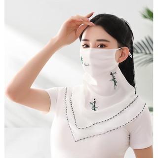 [Sập Sàn] KHĂN THỜI TRANG KÈM KHẨU TRANG CHỐNG BỤI BẨN VÀ TIA UV - họa tiết thêu, vải voan mềm mịn