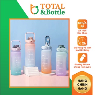 Bình đựng nước, bình đựng nước cute có vạch chia, có nắp chống tràn dung tích 2000ml - Total Bottle