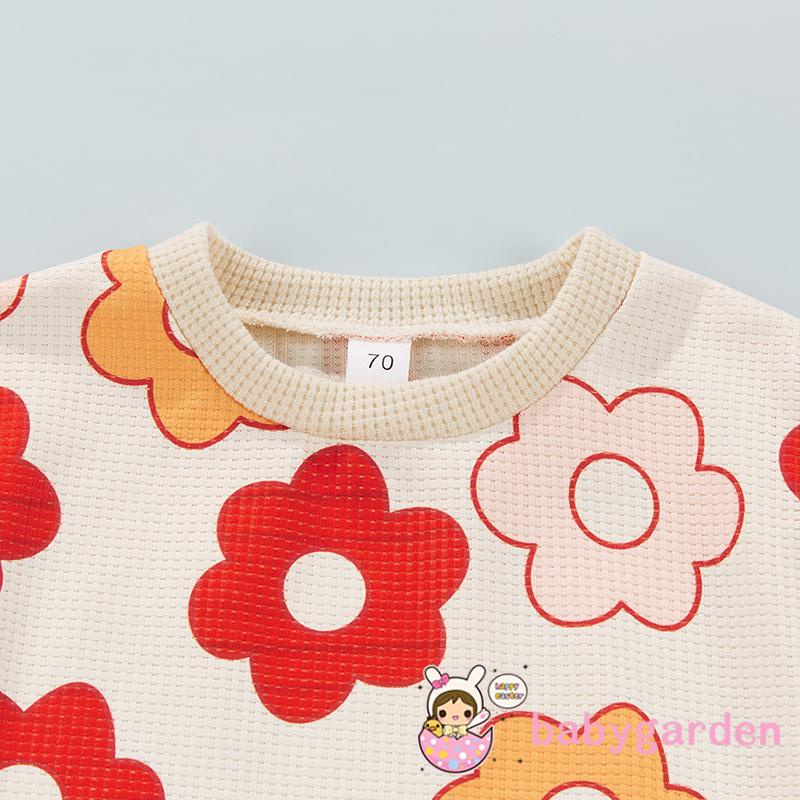 Set Áo Thun Ngắn Tay Cổ Tròn In Hoa + Quần Short Lưng Thun Thời Trang Mùa Hè Cho Bé Gái 0-24 Tháng Tuổi