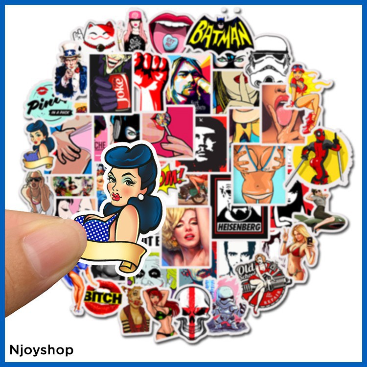 BỘ 50 MIẾNG STICKER PVC GRAFFITI SEXY GỢI CẢM  DÁN TƯỜNG DÁN LAPTOP MACBOOK DÁN ĐIỆN THOẠI