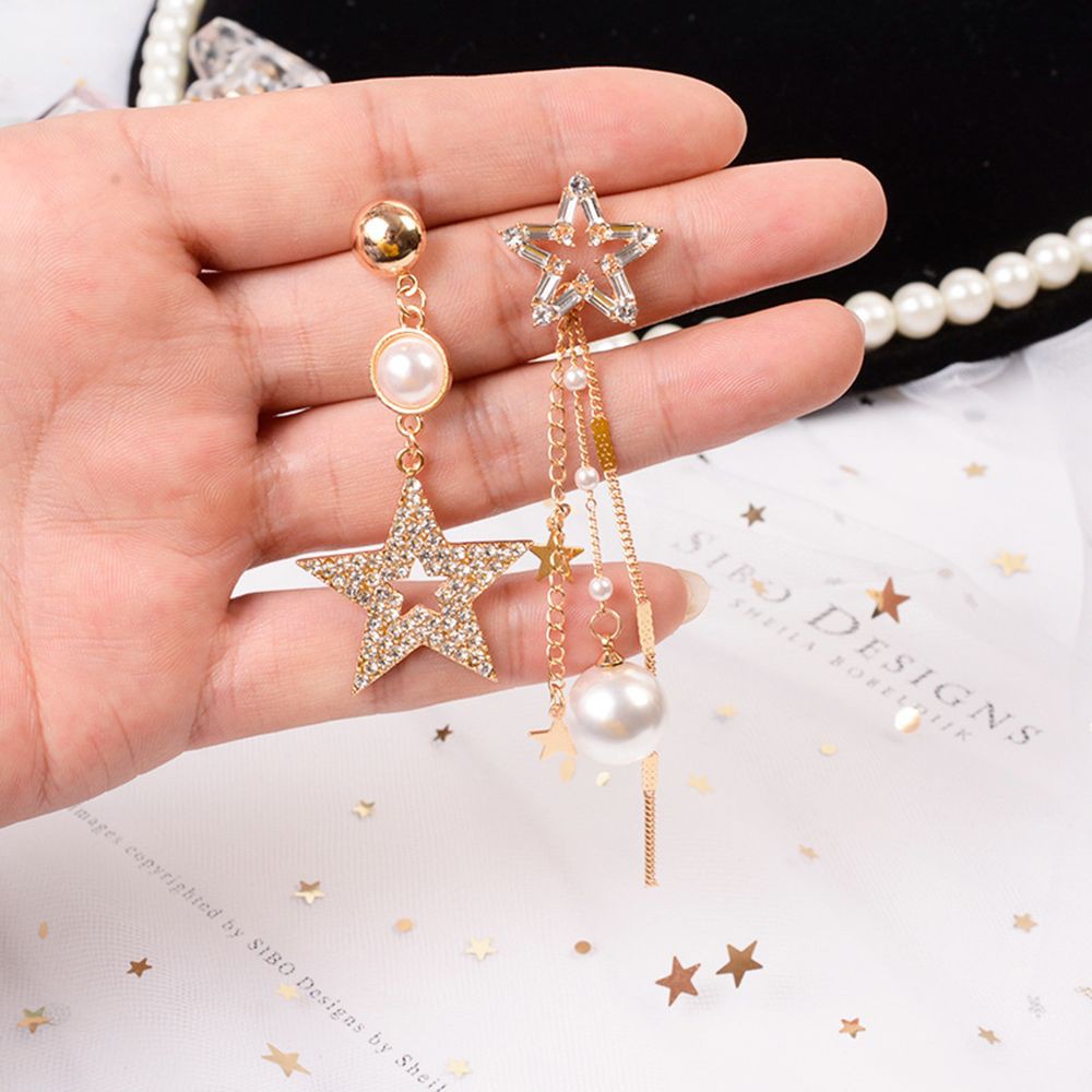 Khuyên tai ngôi sao đính hạt giả ngọc trai